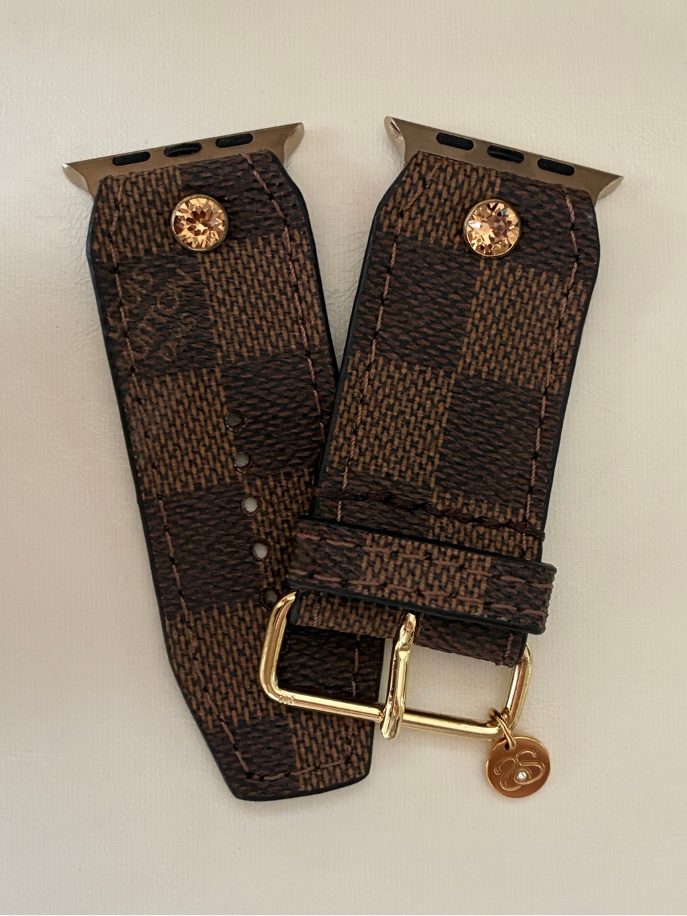 Spark*l Authentic Upcycled LV Damier Ebene Apple Watch Band - Size 1, 42-49mm